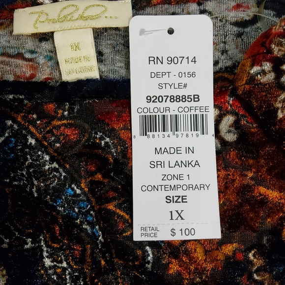 NWT!Prelude 1X Velvet Coffee Paisley/Floral Flared Sleeve Shift Dress Scoopneck - Picture 2 of 10